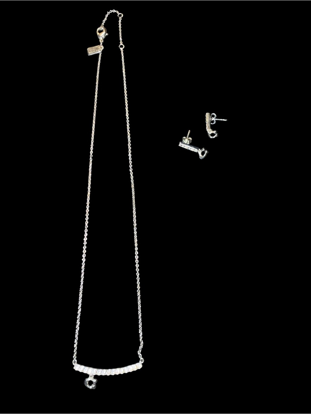COACH Signature Silver Pavé Crystal Bar Necklace & Stud Earrings Set - Picture 3 of 5